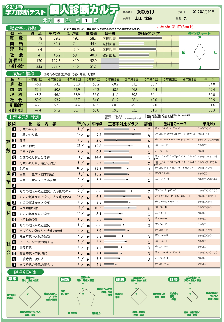 小学生学力診断テストカルテ